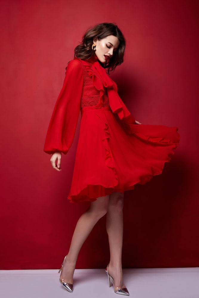 woman in bold red dress