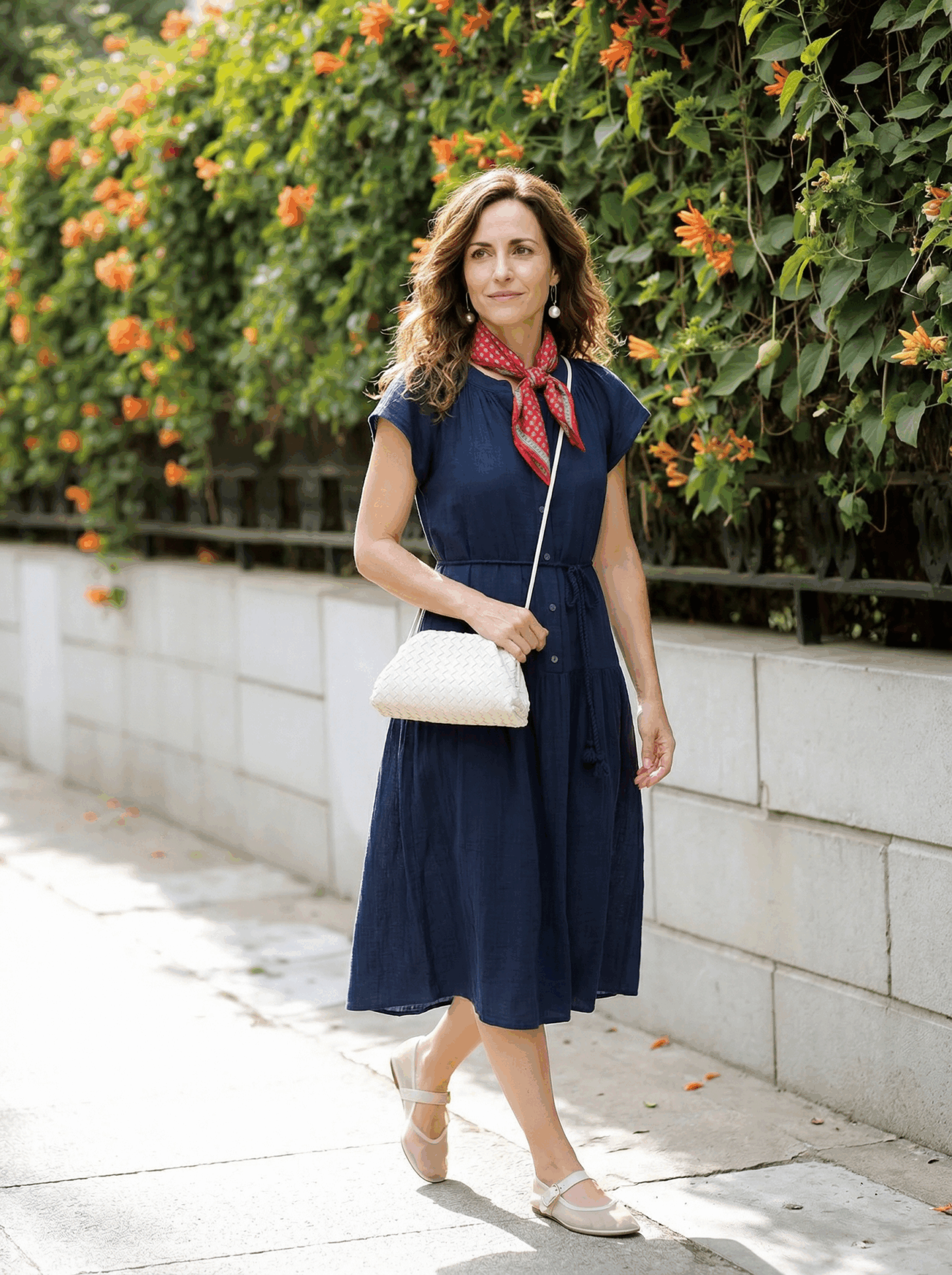 spring dress outfit with mesh mary jane flats
