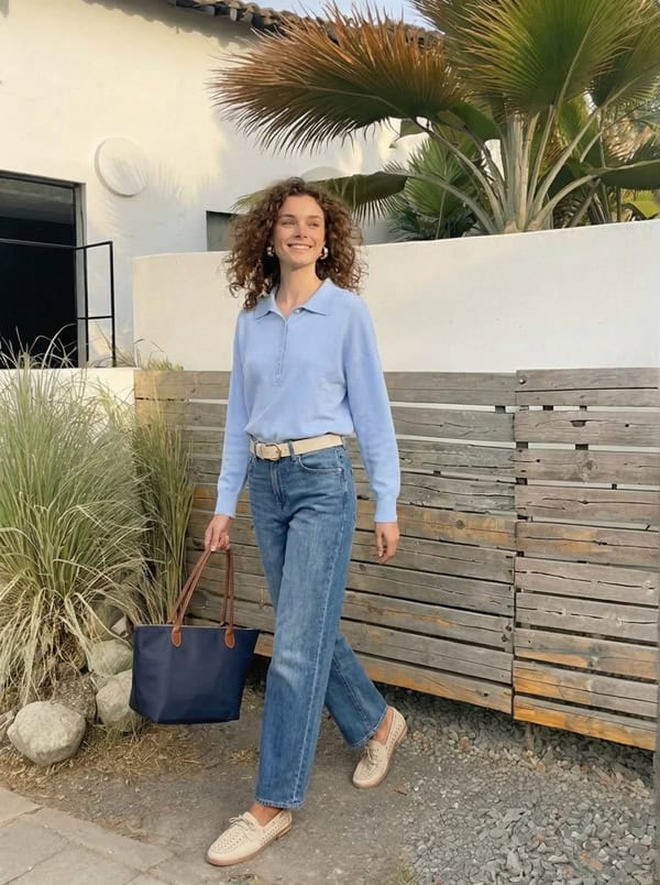 spring outfit with jeans and boat shoes