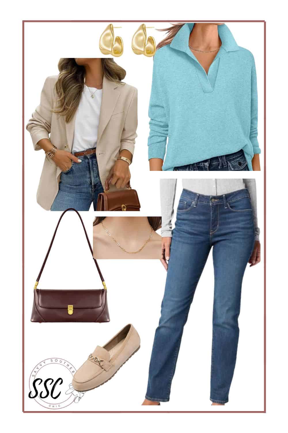 Sweater and blazer casual spring outfit