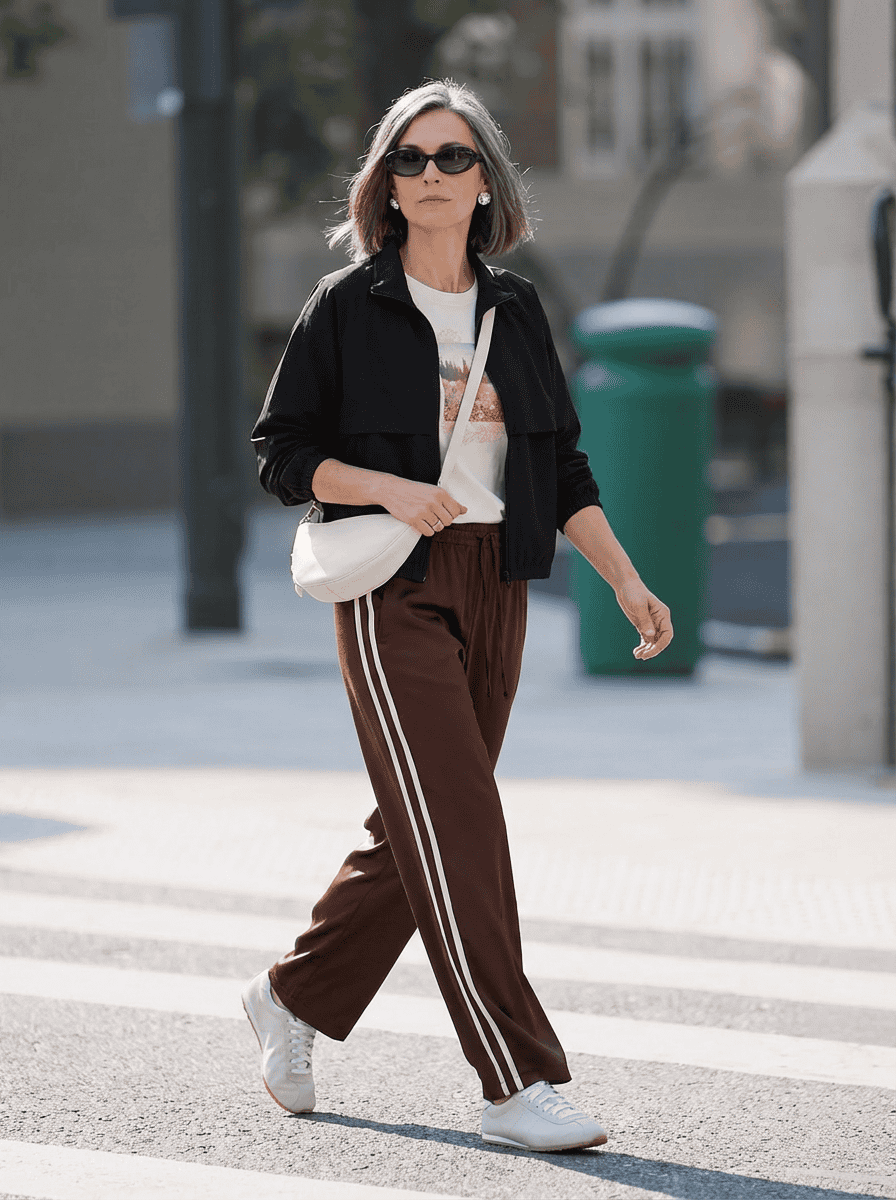 atheisure look with black windbreaker jacket