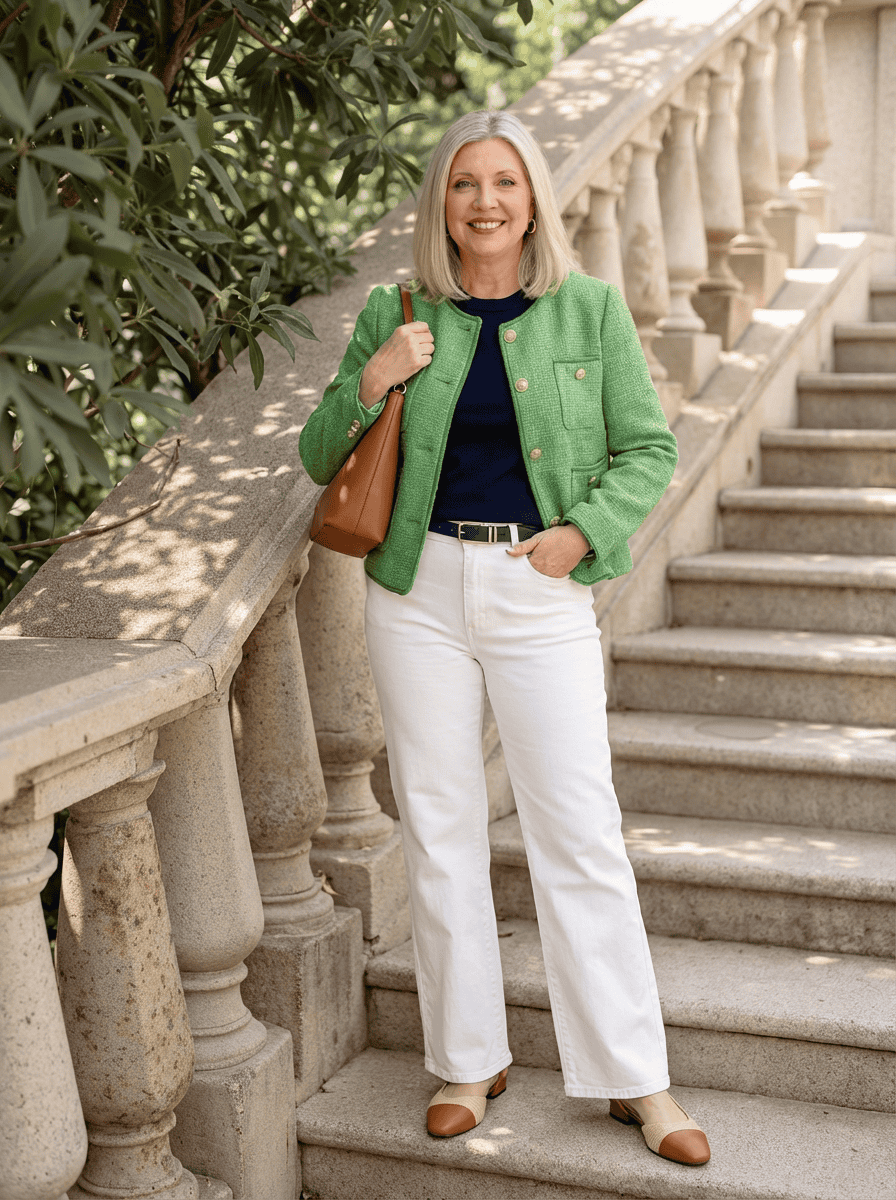 navy and white jeans spring outfit 