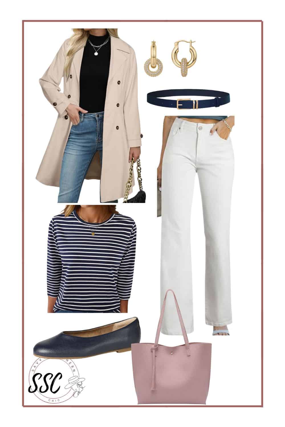 Women's spring jacket outfit with trench