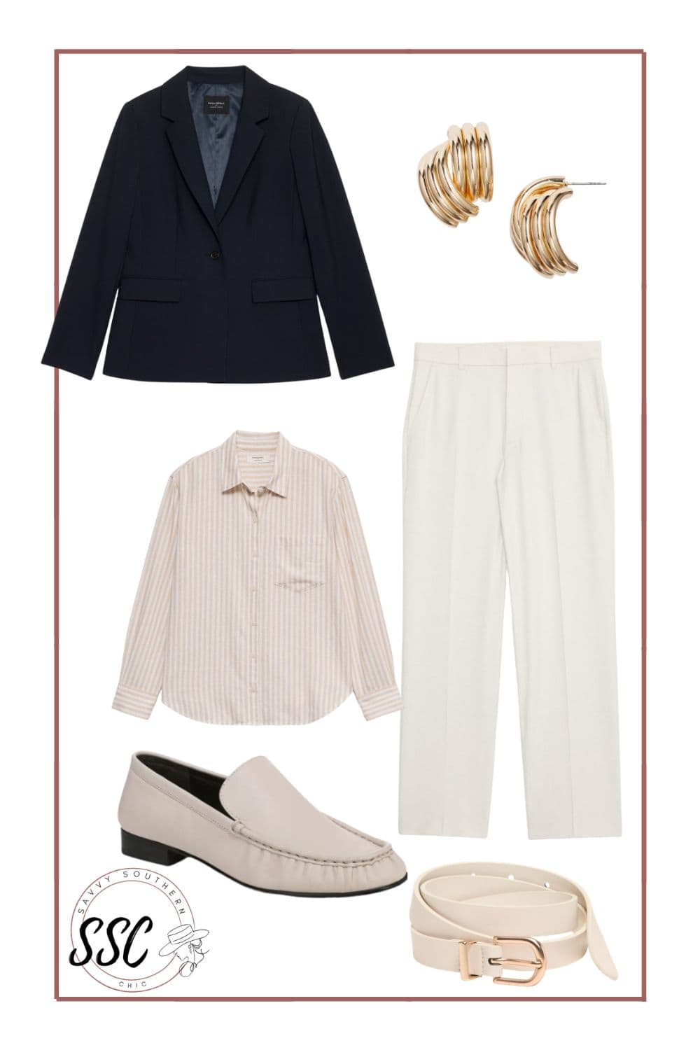 navy blazer spring work outfit