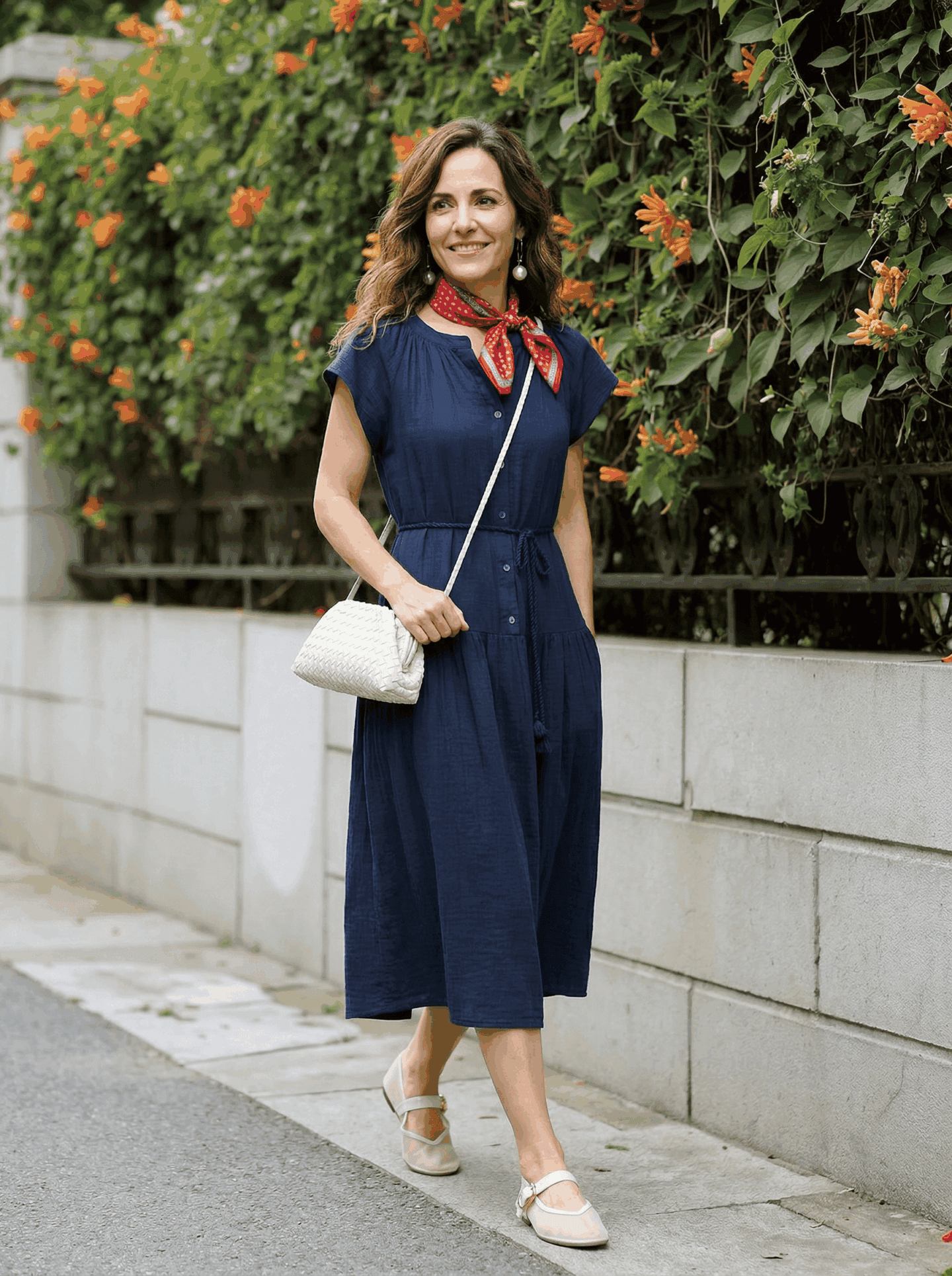 midi dress and mesh mary jane flat