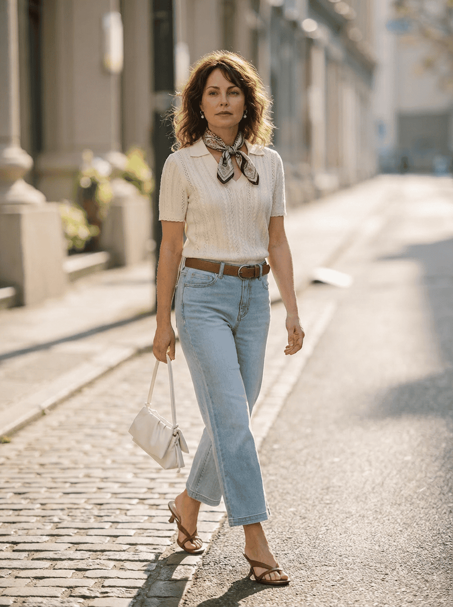 pointelle sweater spring outfit