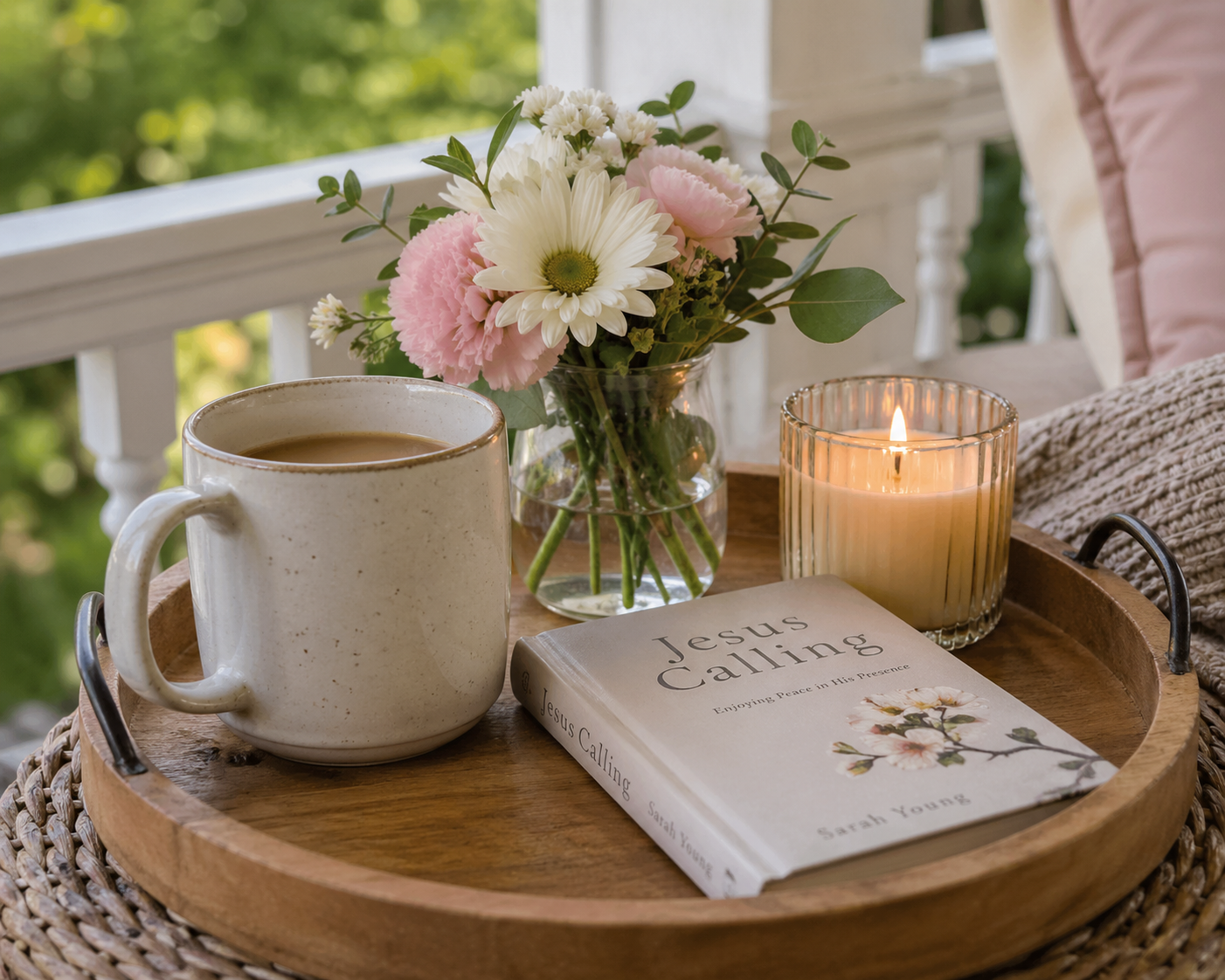 image of tray with flowers coffee book