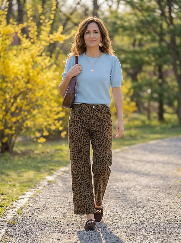 leopard print spring jeans outfit