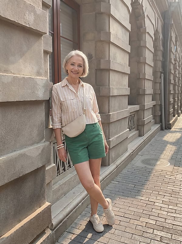 summer shorts outfit for older woman