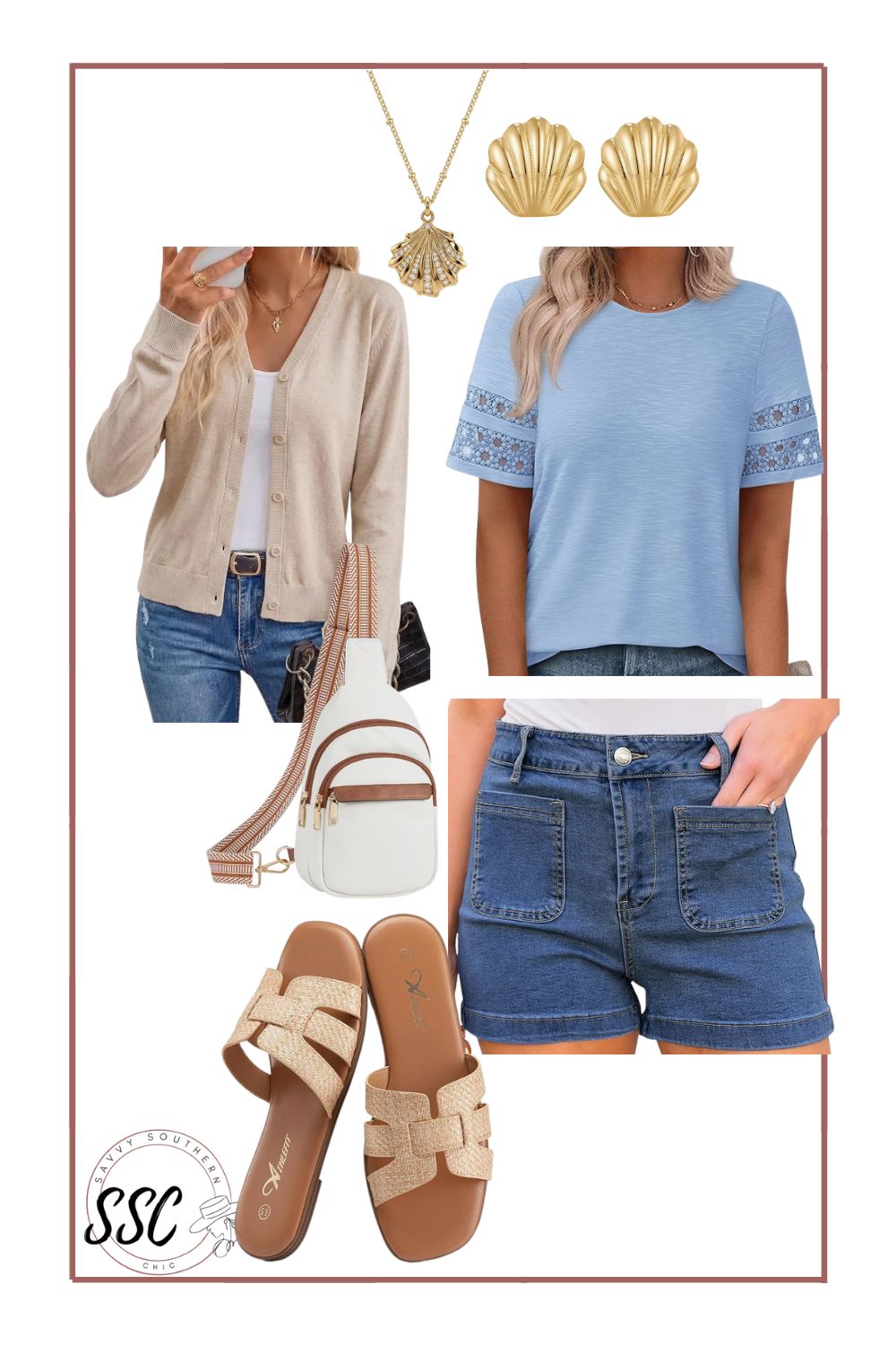 casual denim shorts outfit for vacation