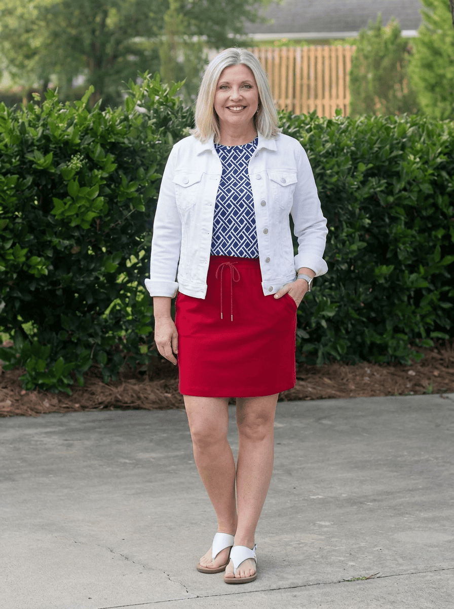 white denim jacket summer outfit