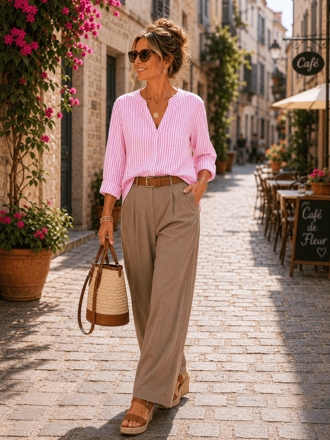 linen pants and cotton top summer outfit
