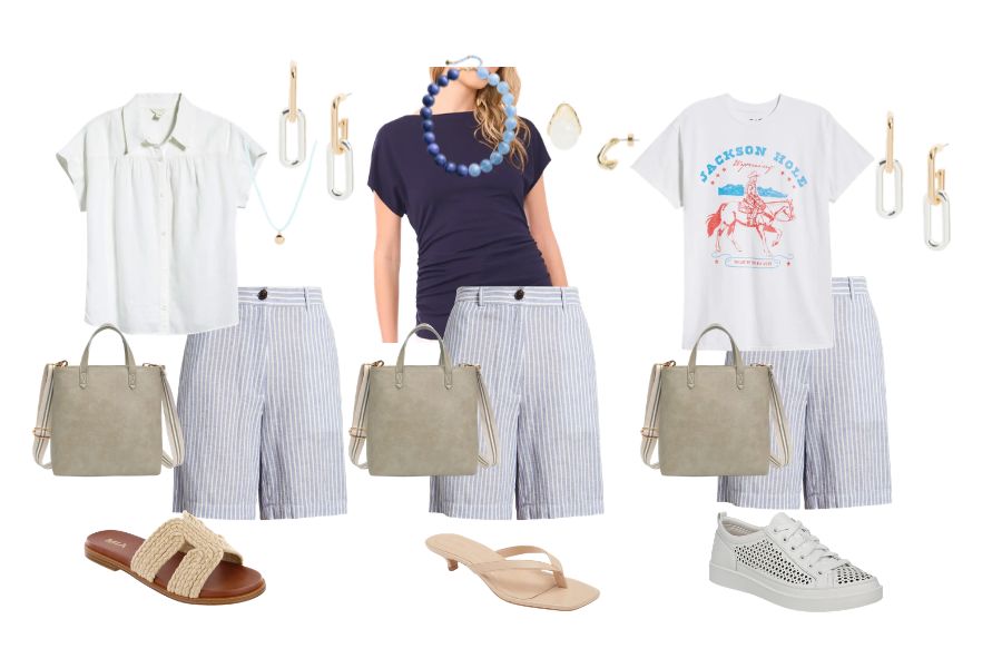 3 ways to wear blue striped shorts