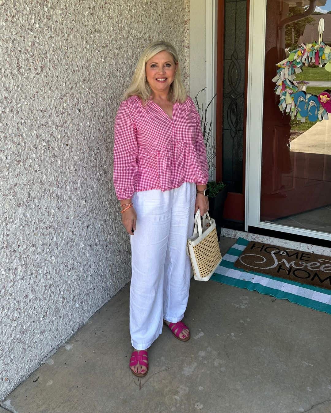 white wide leg linen pants outfit