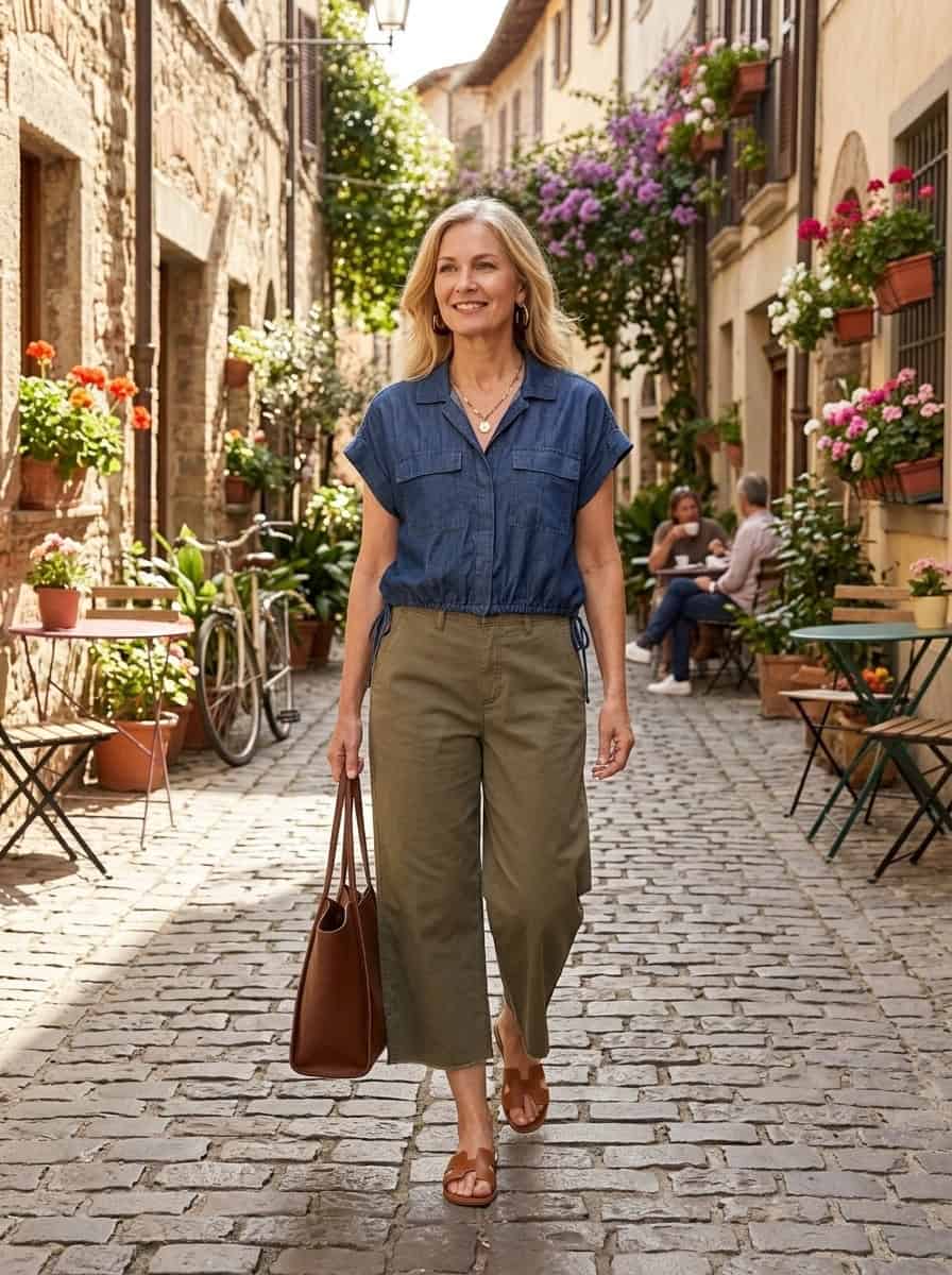 wide leg cropped pants outfit alternative to shorts