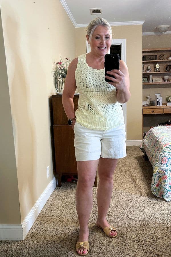 crochet tank in butter yellow