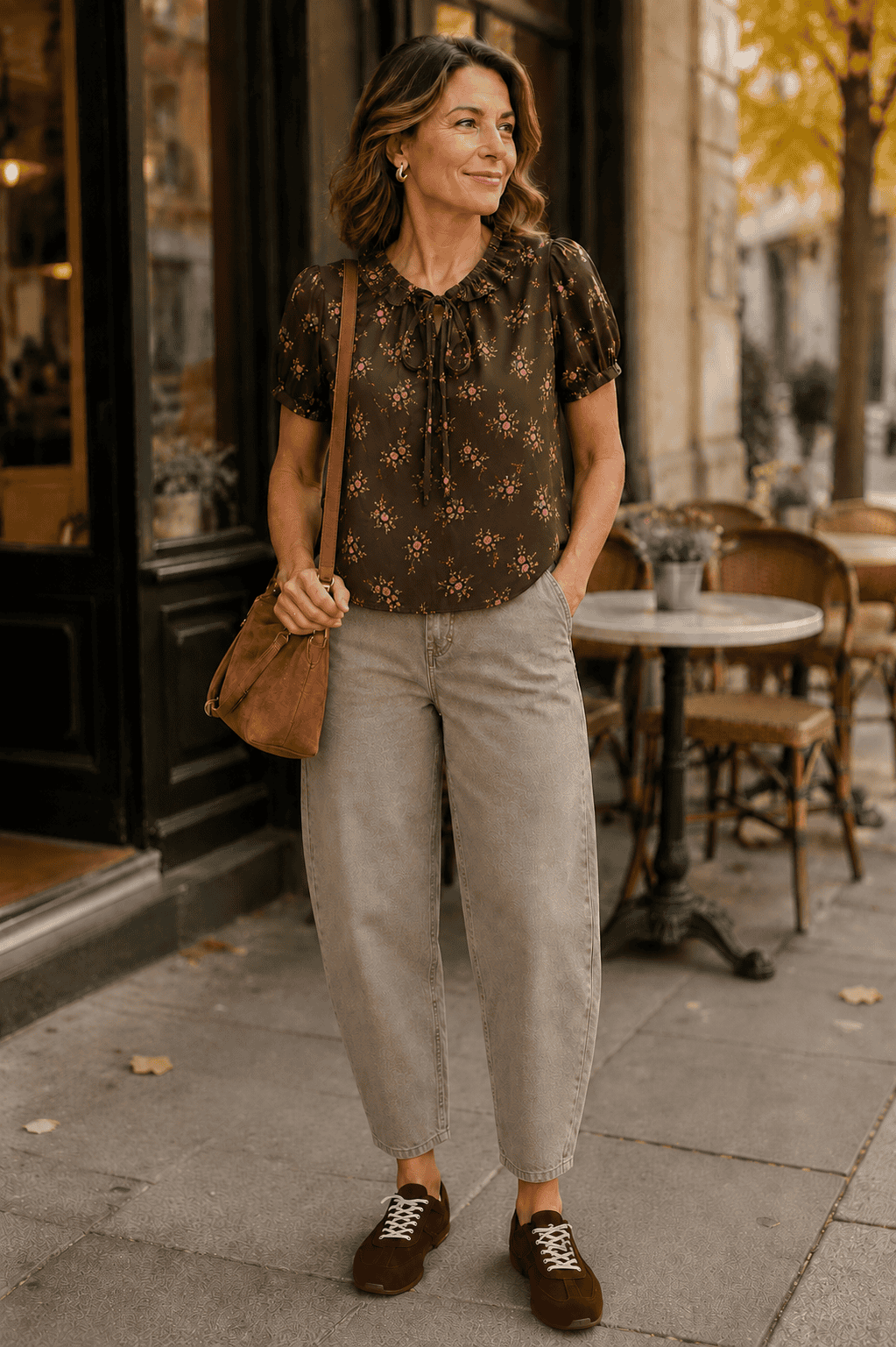 fall sneakers and jeans outfit