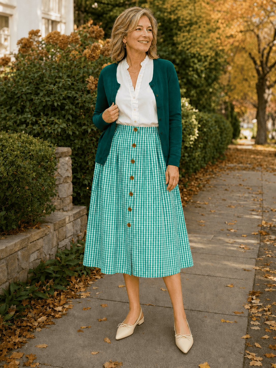 midi skirt and cardigan outfit