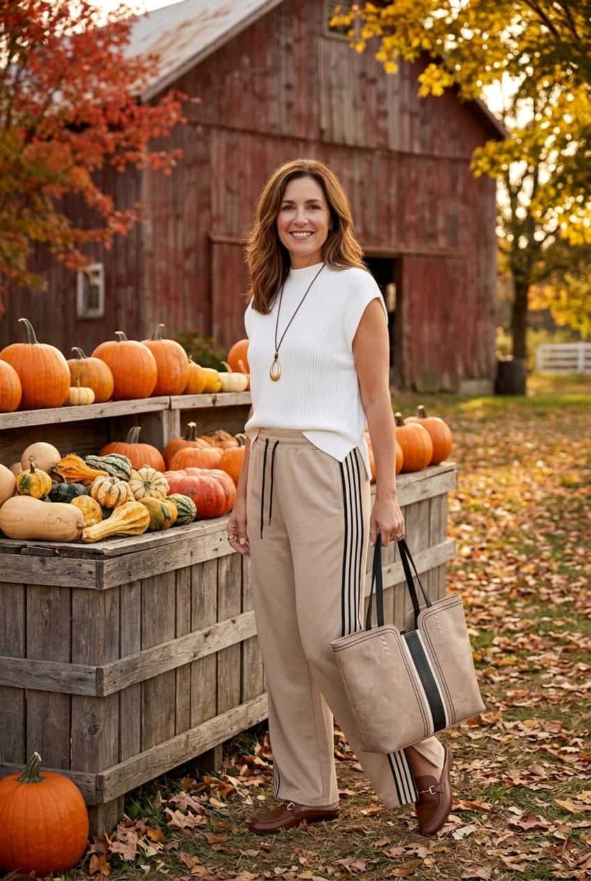 warm fall track pants outfit