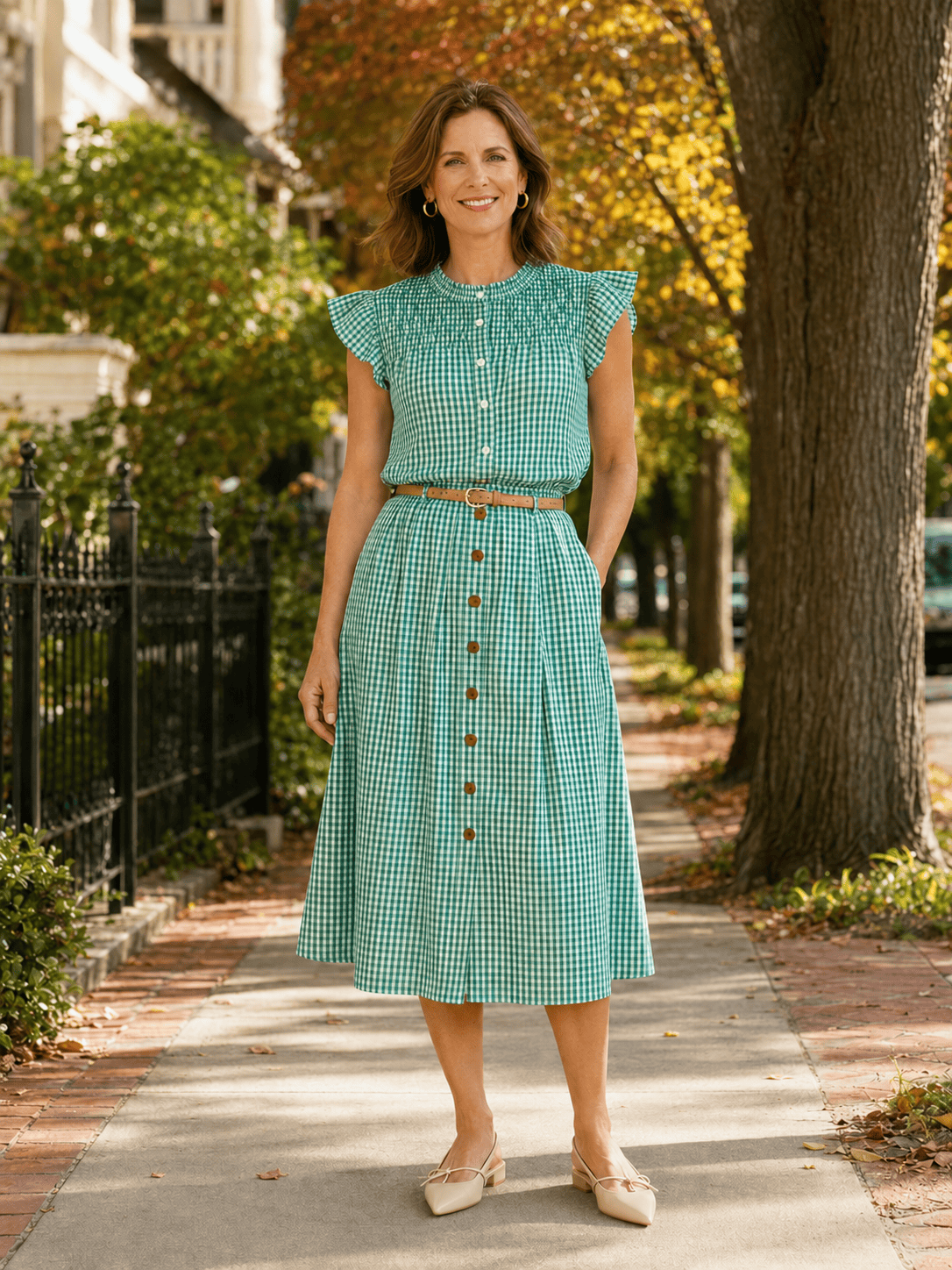 green gingham skirt outfit