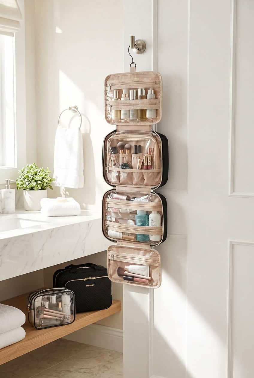 hanging makeup and toiletries organizer