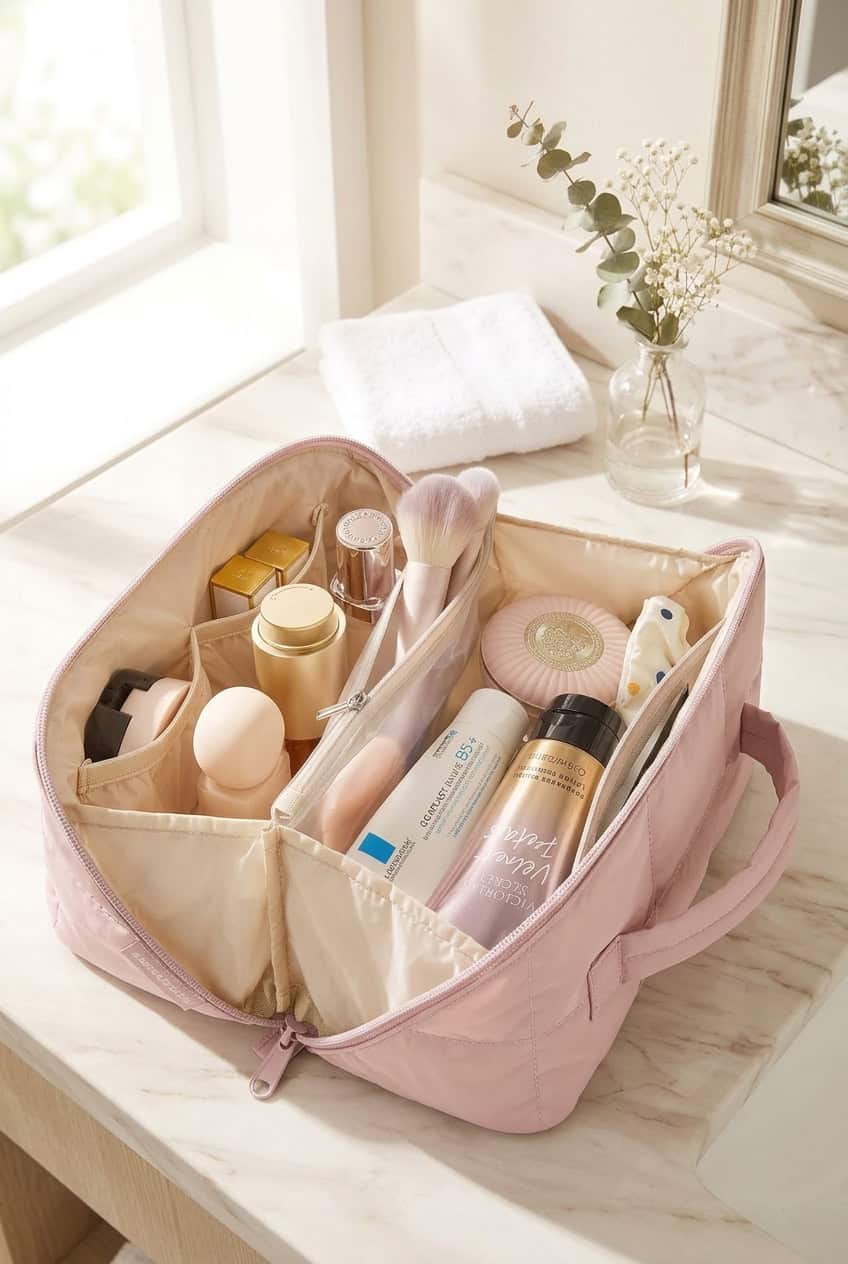 open flat travel makeup bag