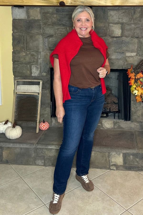 dark denim jeans outfit